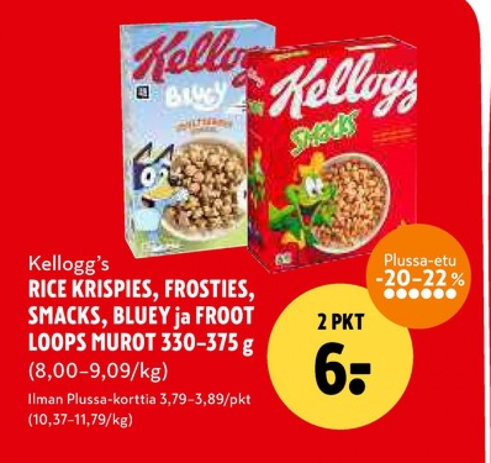 Tarjoukset ja hintavertailu haulla Rice Krispies, , Aamiaistuotteet 0.330 kg 2 paketti(a) €6.00
