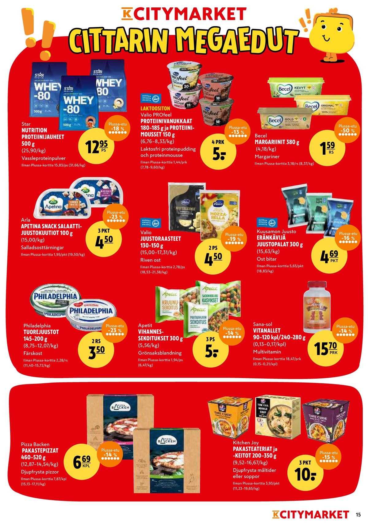 Katso ketjun K-Citymarket tarjouslehti viikolta 4 sivustolla Viikkotarjoukset.fi. Löydät monia hyviä tarjouksia erilaisista tuotteista. Lue tarjouslehti täältä! Sivu 15