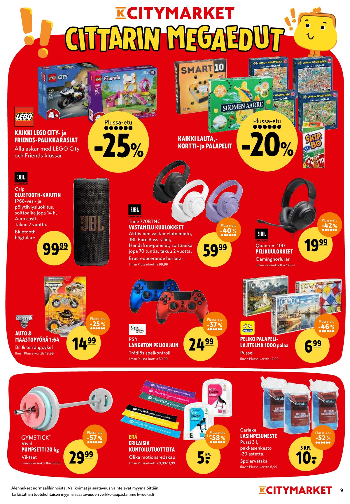 Katso ketjun K-Citymarket tarjouslehti viikolta 4 sivustolla Viikkotarjoukset.fi. Löydät monia hyviä tarjouksia erilaisista tuotteista. Lue tarjouslehti täältä! Sivu 9