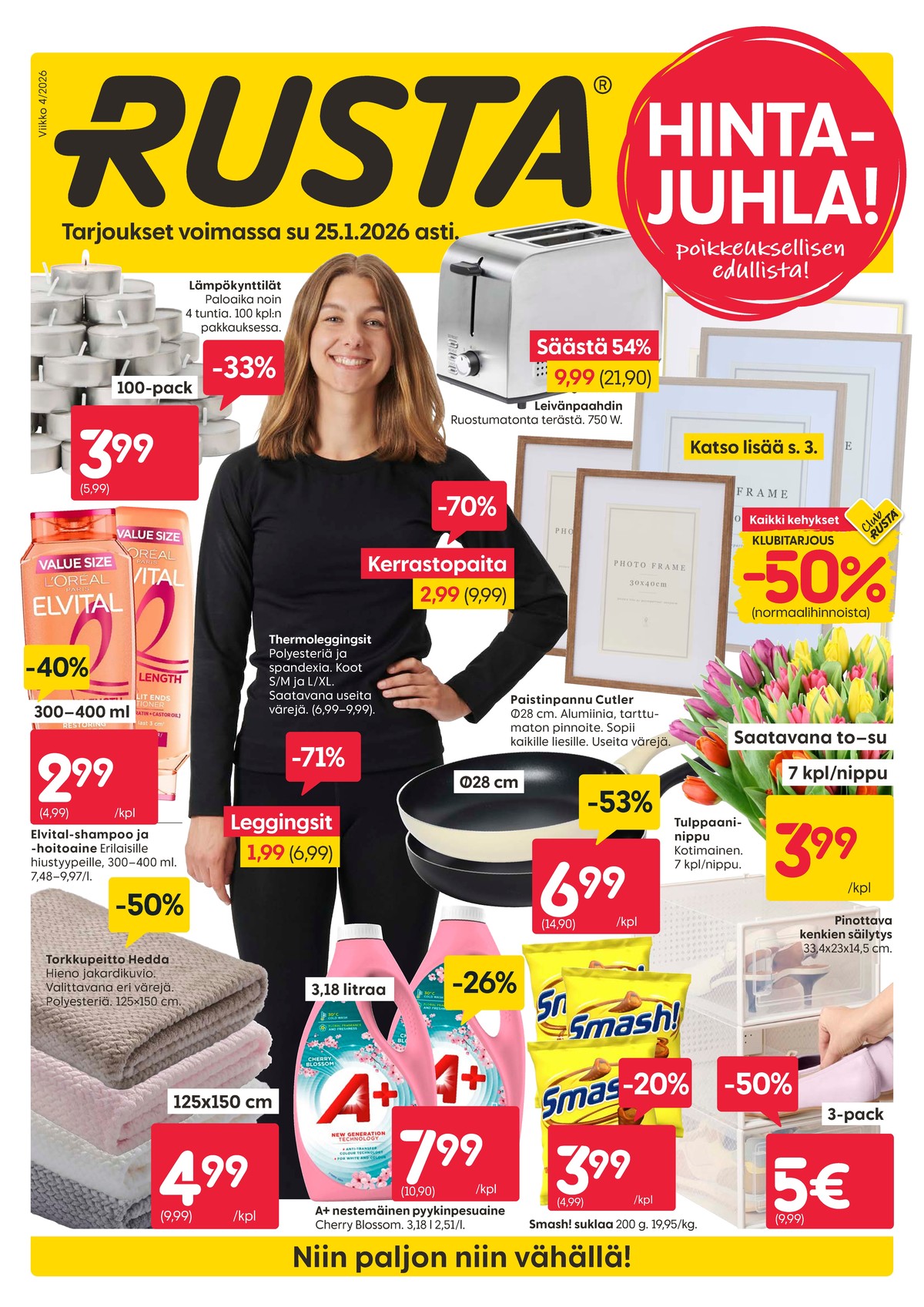 Katso ketjun Rusta tarjouslehti viikolta 4 sivustolla Viikkotarjoukset.fi. Löydät monia hyviä tarjouksia erilaisista tuotteista. Lue tarjouslehti täältä! Sivu 1