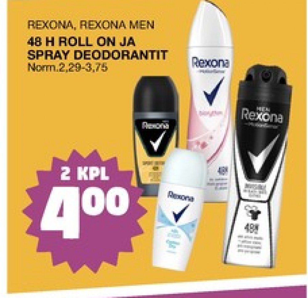 Tarjoukset ja hintavertailu haulla Rexona, , Deodorant roll-on 0.050 l 2 kappale €4.00