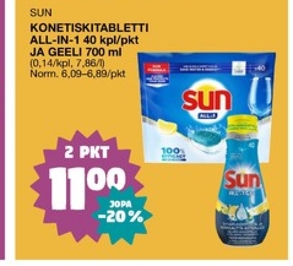 Tarjoukset ja hintavertailu haulla Sun, , Astianpesunesteet 0.700 l 2 Pullo €11.00