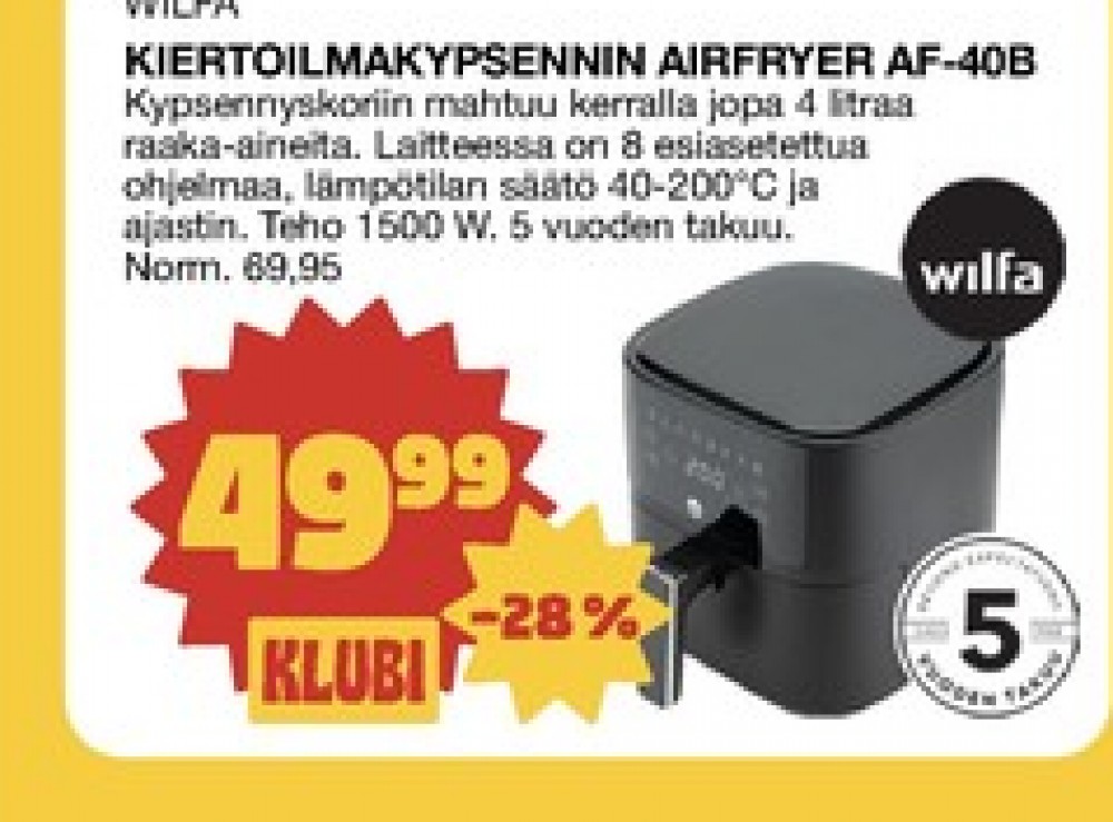 Tarjoukset ja hintavertailu haulla Wilfa, , Airfryer 0.000 kpl 1 kappale €49.99