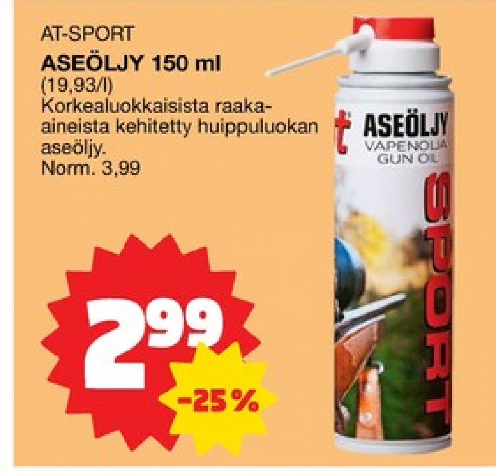 Tarjoukset ja hintavertailu haulla AT Sport, , Aseöljy 0.150 l 1 Pullo €2.99