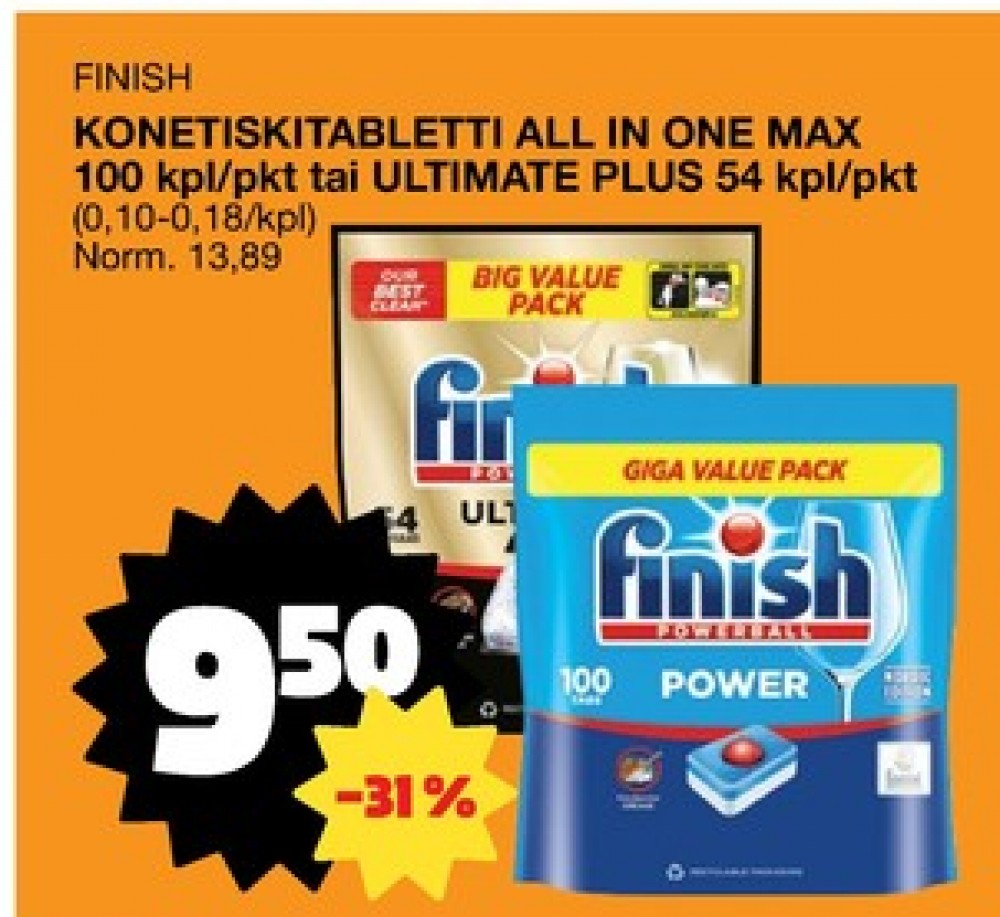 Tarjoukset ja hintavertailu haulla Finish, , Astianpesutabletit 54.000 tbl 1 paketti(a) €9.50