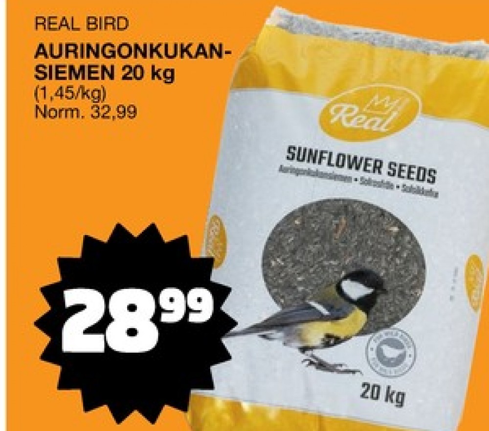 Tarjoukset ja hintavertailu haulla Real Bird, , Auringonkukansiemenet 20.000 kg 1 säkki €28.99