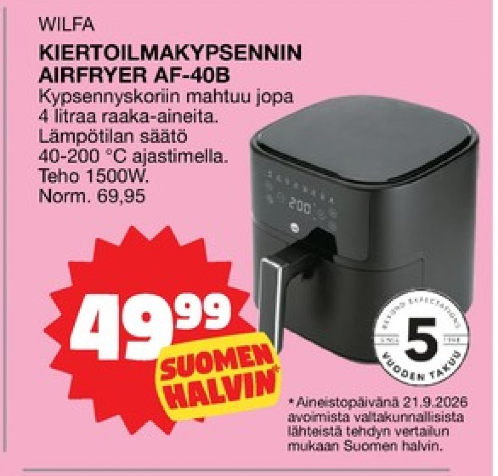 Tarjoukset ja hintavertailu haulla Wilfa, , Airfryer 0.000 kpl 1 kappale €49.99