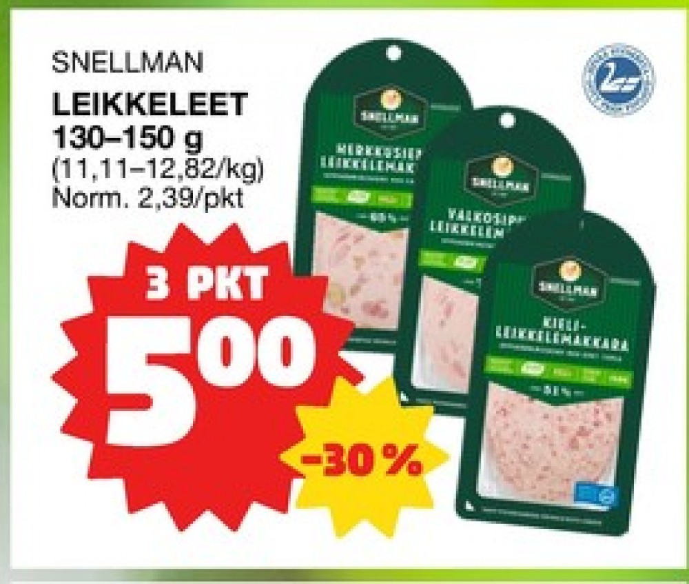 Tarjoukset ja hintavertailu haulla Snellman, , Herkkusienileikkelemakkara 0.130 kg 3 paketti(a) €5.00