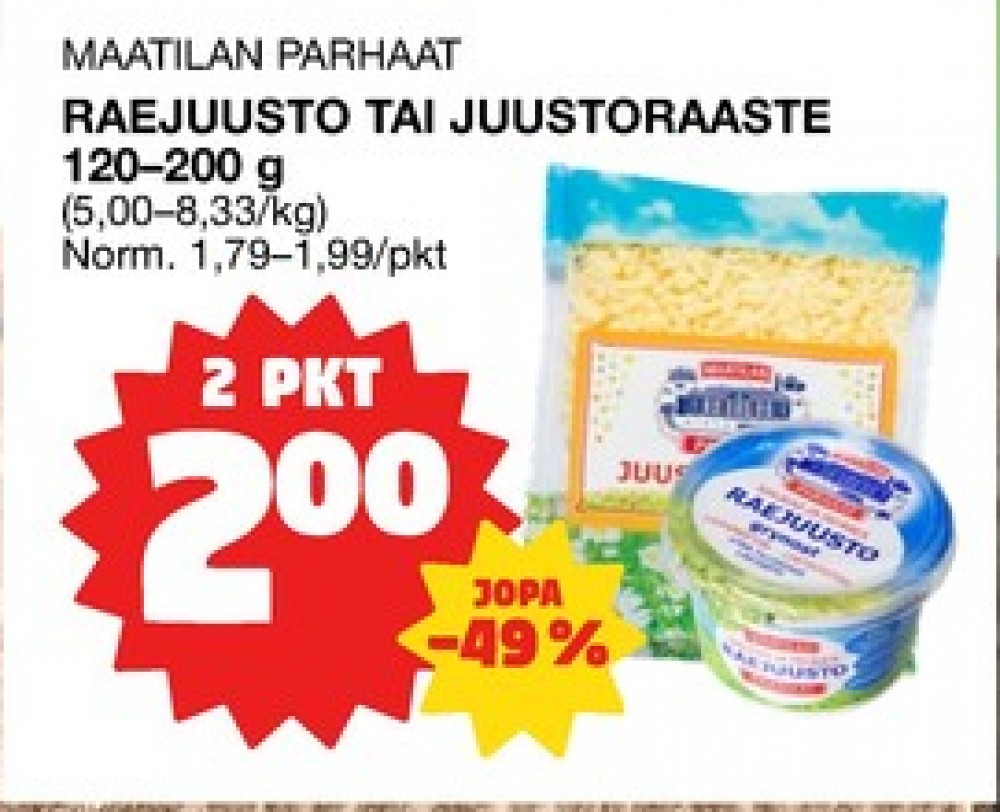 Tarjoukset ja hintavertailu haulla Maatilan Parhaat, , Juustoraasteet 0.120 kg 2 Pussi €2.00