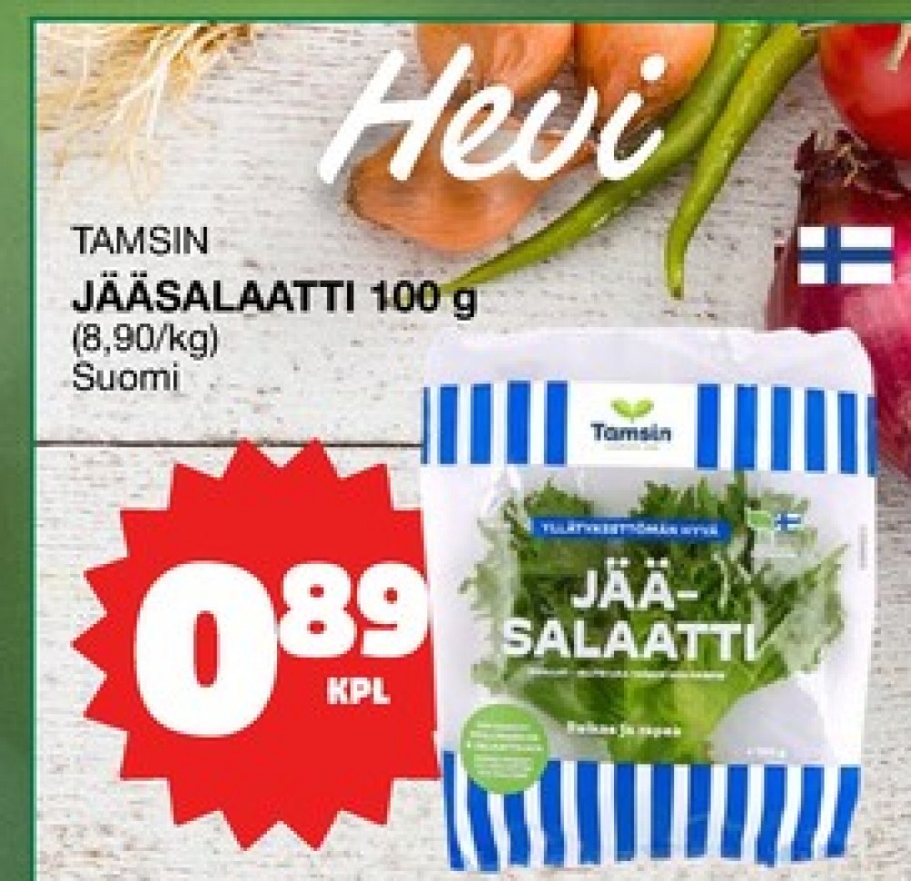 Tarjoukset ja hintavertailu haulla Tamsin, , Jääsalaatit 0.100 kg 1 kappale €0.89