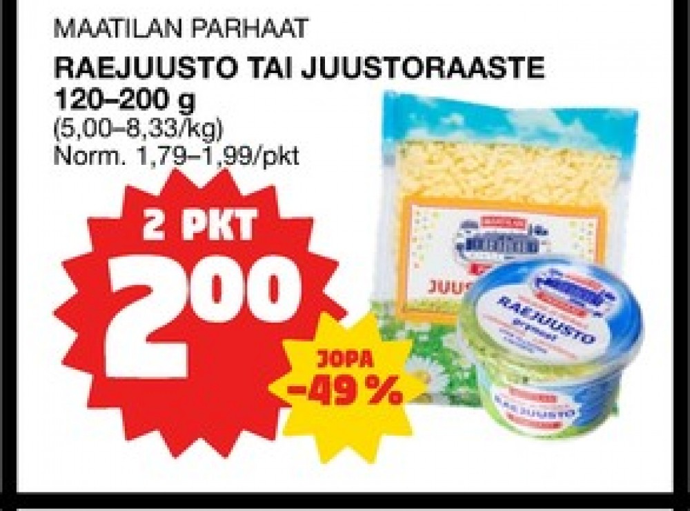Tarjoukset ja hintavertailu haulla Maatilan Parhaat, , Juustoraasteet 0.120 kg 2 Pussi €2.00