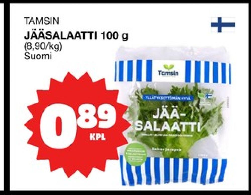 Tarjoukset ja hintavertailu haulla Tamsin, , Jääsalaatit 0.100 kg 1 kappale €0.89