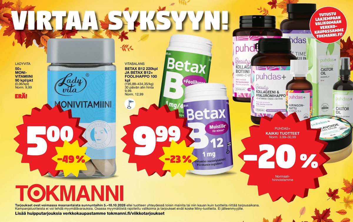 Katso ketjun Tokmanni tarjouslehti viikolta 42 sivustolla Viikkotarjoukset.fi. Löydät monia hyviä tarjouksia erilaisista tuotteista. Lue tarjouslehti täältä! Sivu 4