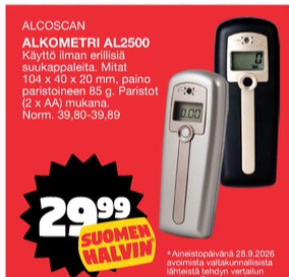 Tarjoukset ja hintavertailu haulla Alcoscan, , Alkometrit 0.000 kpl 1 kappale €29.99