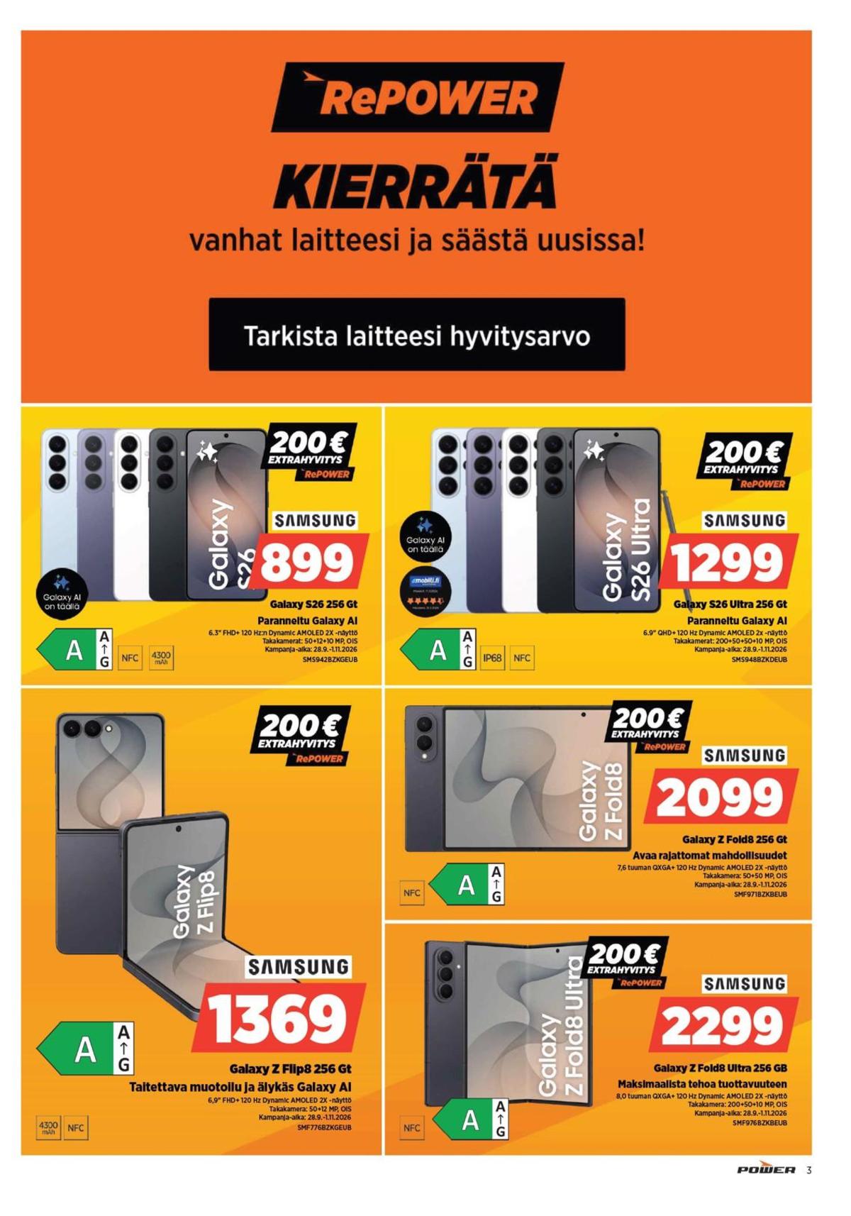 Katso ketjun Power tarjouslehti viikolta 42 sivustolla Viikkotarjoukset.fi. Löydät monia hyviä tarjouksia erilaisista tuotteista. Lue tarjouslehti täältä! Sivu 3