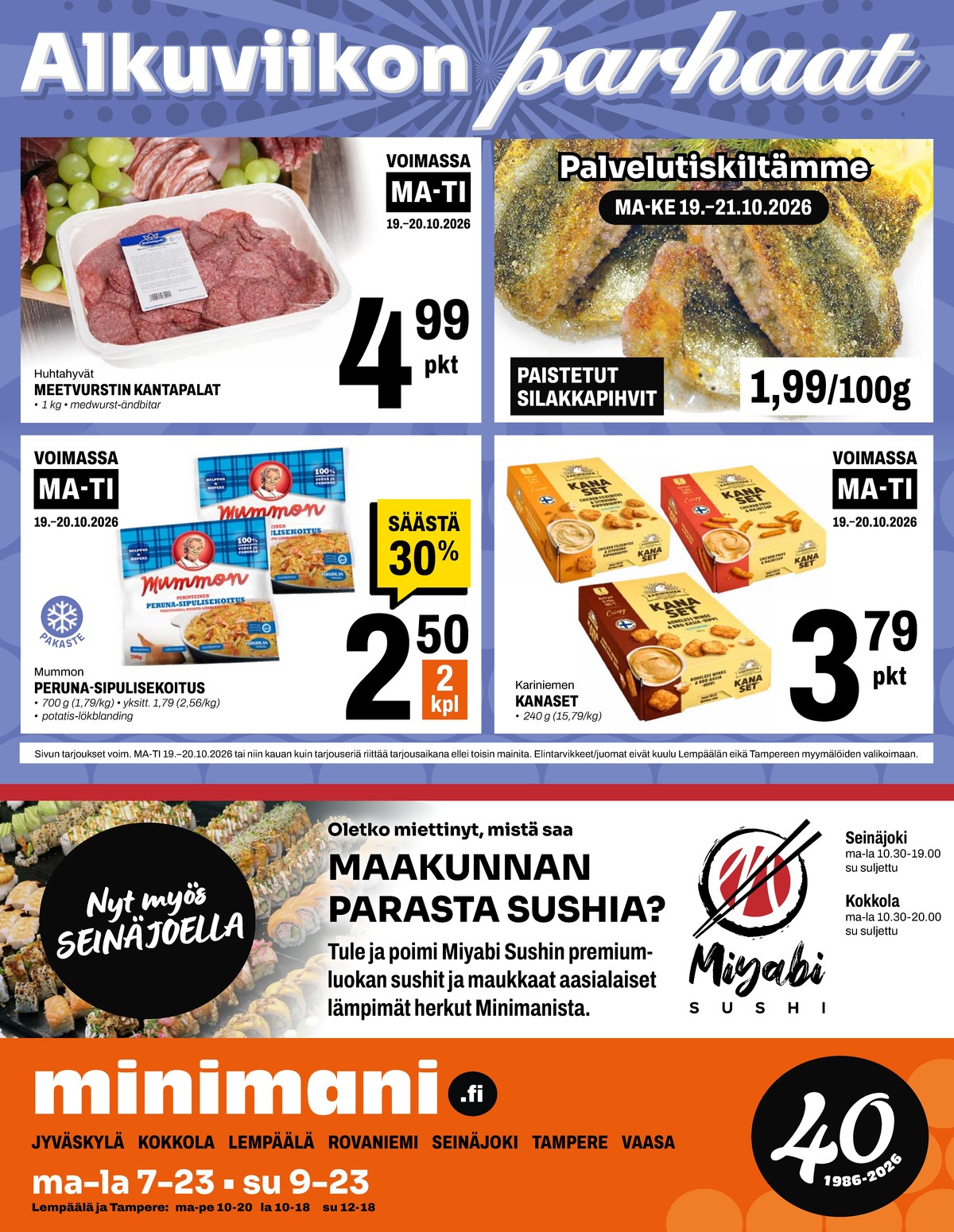 Katso ketjun Minimani tarjouslehti viikolta 42 sivustolla Viikkotarjoukset.fi. Löydät monia hyviä tarjouksia erilaisista tuotteista. Lue tarjouslehti täältä! Sivu 8