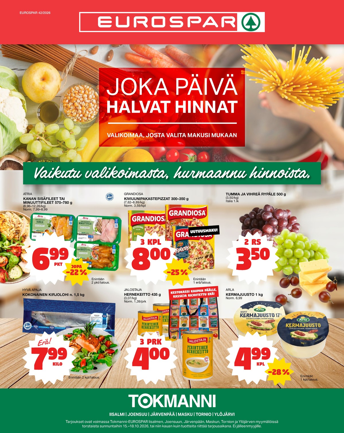 Katso ketjun Tokmanni tarjouslehti viikolta 42 sivustolla Viikkotarjoukset.fi. Löydät monia hyviä tarjouksia erilaisista tuotteista. Lue tarjouslehti täältä! Sivu 1