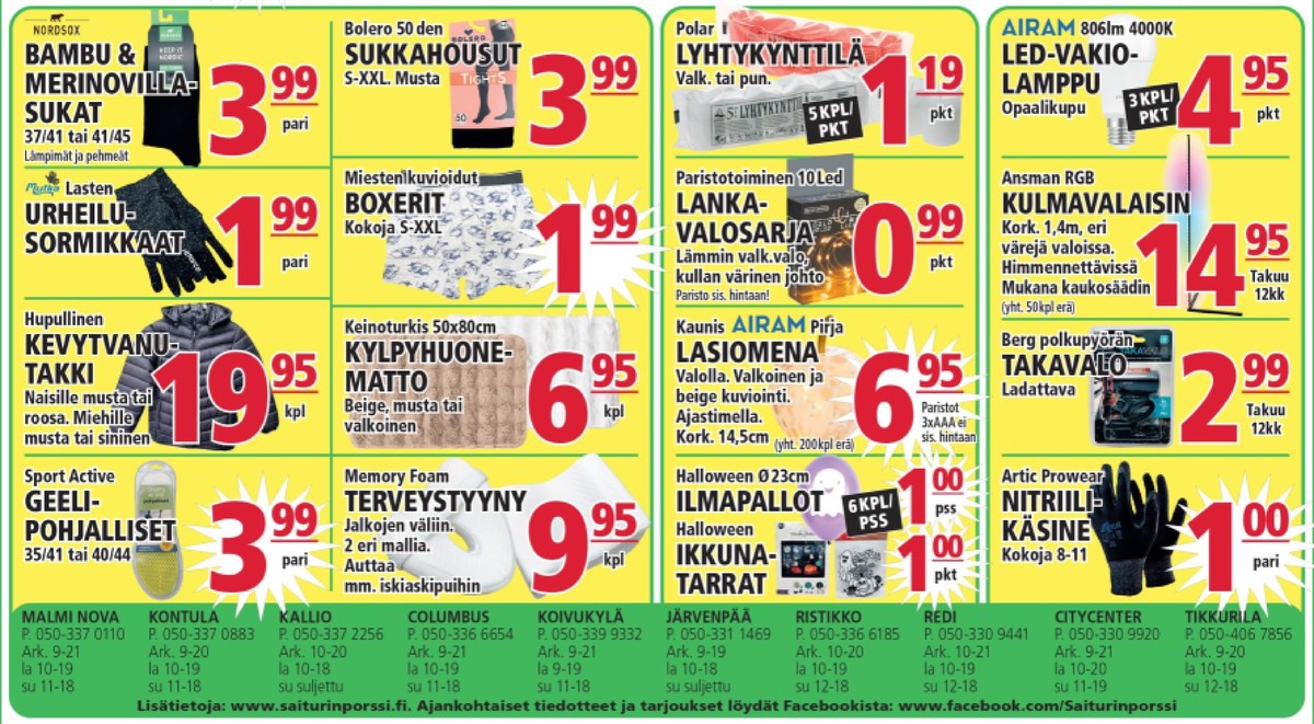 Katso ketjun Saiturin Pörssi tarjouslehti viikolta 42 sivustolla Viikkotarjoukset.fi. Löydät monia hyviä tarjouksia erilaisista tuotteista. Lue tarjouslehti täältä! Sivu 2