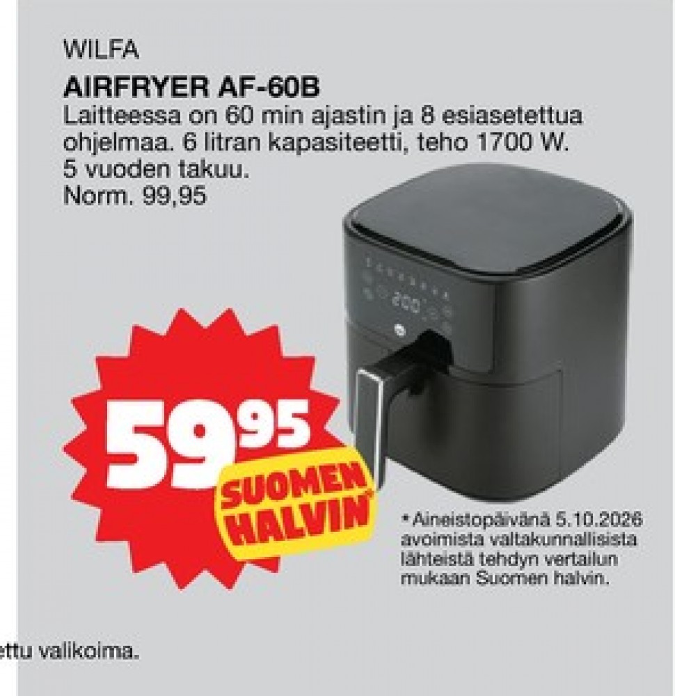 Tarjoukset ja hintavertailu haulla Wilfa, , Airfryer 0.000 kpl 1 kappale €59.95