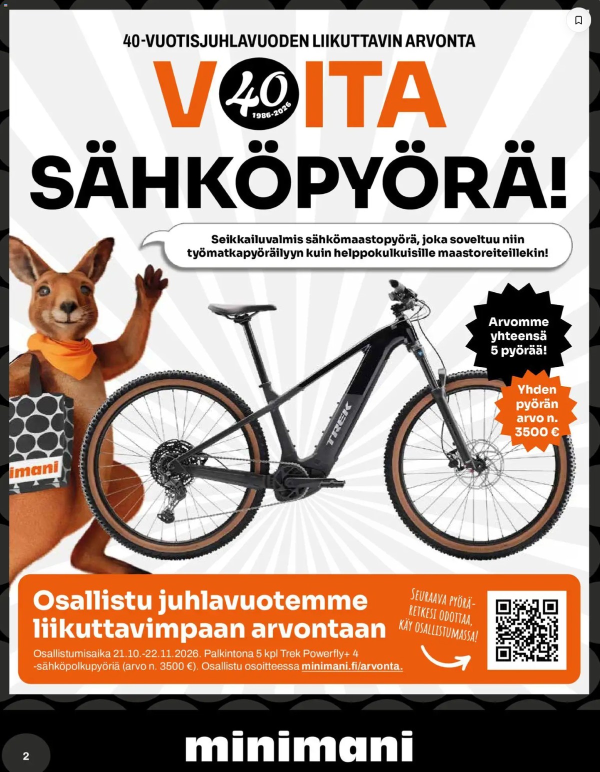 Katso ketjun Minimani tarjouslehti viikolta 43 sivustolla Viikkotarjoukset.fi. Löydät monia hyviä tarjouksia erilaisista tuotteista. Lue tarjouslehti täältä! Sivu 2