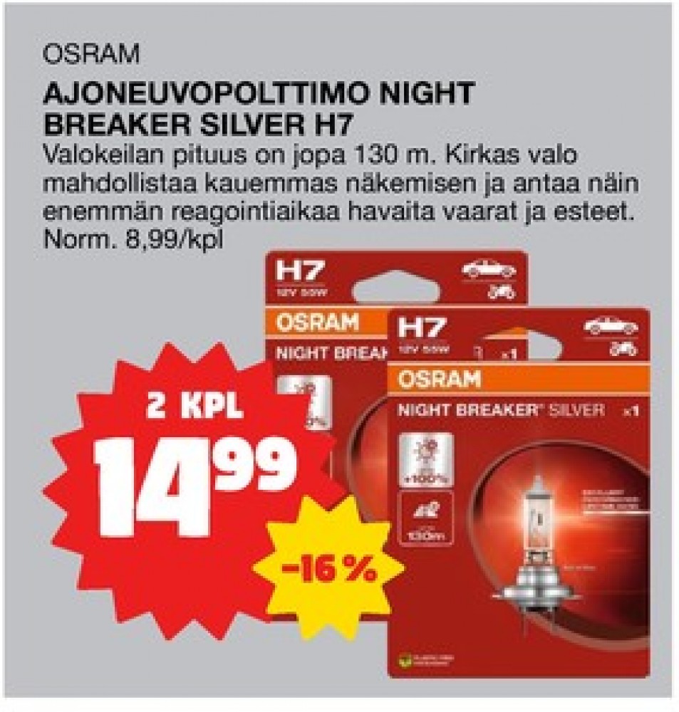 Tarjoukset ja hintavertailu haulla Osram, , Ajovalopolttimot 0.000 kpl 2 kappale €14.99
