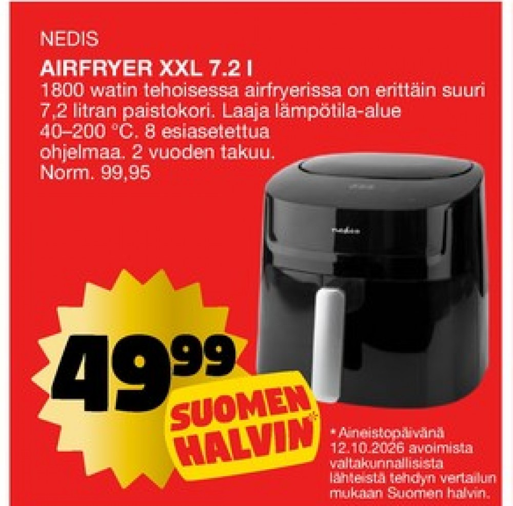 Tarjoukset ja hintavertailu haulla Nedis, , Airfryer 0.000 kpl 1 kappale €49.99