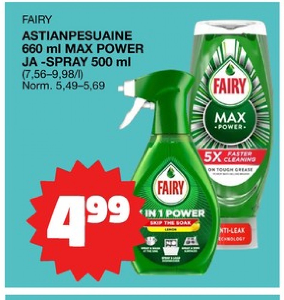 Tarjoukset ja hintavertailu haulla Fairy, , Astianpesunesteet 0.500 l 1 Pullo €4.99