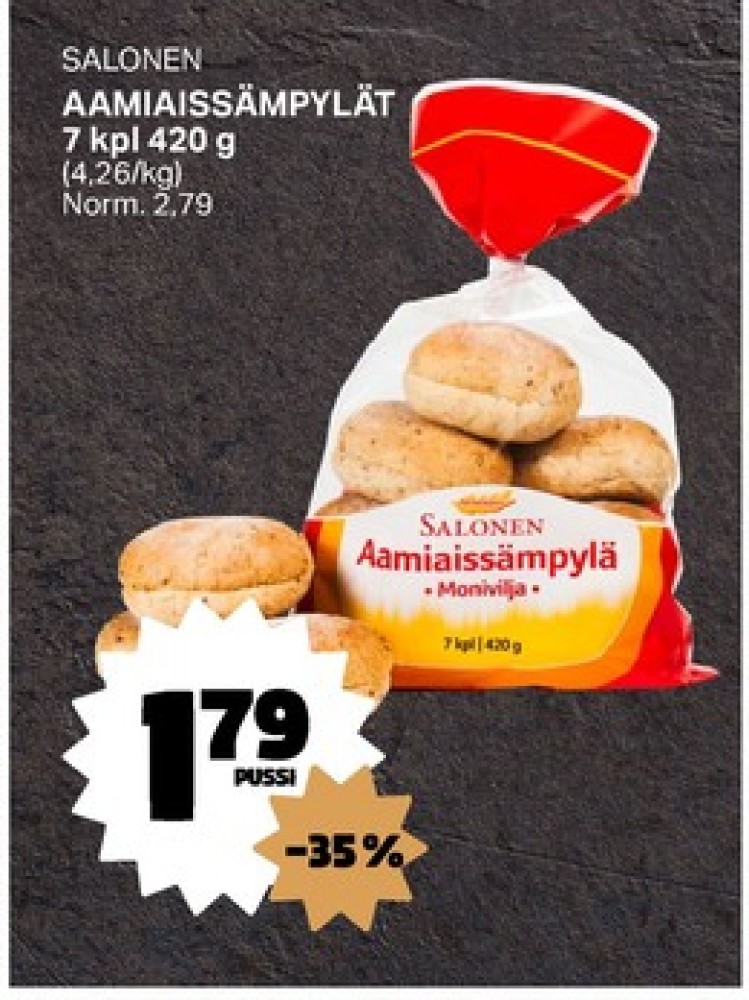 Tarjoukset ja hintavertailu haulla Salonen, , Aamiaissämpylä monivilja 0.420 kg 1 Pussi €1.79