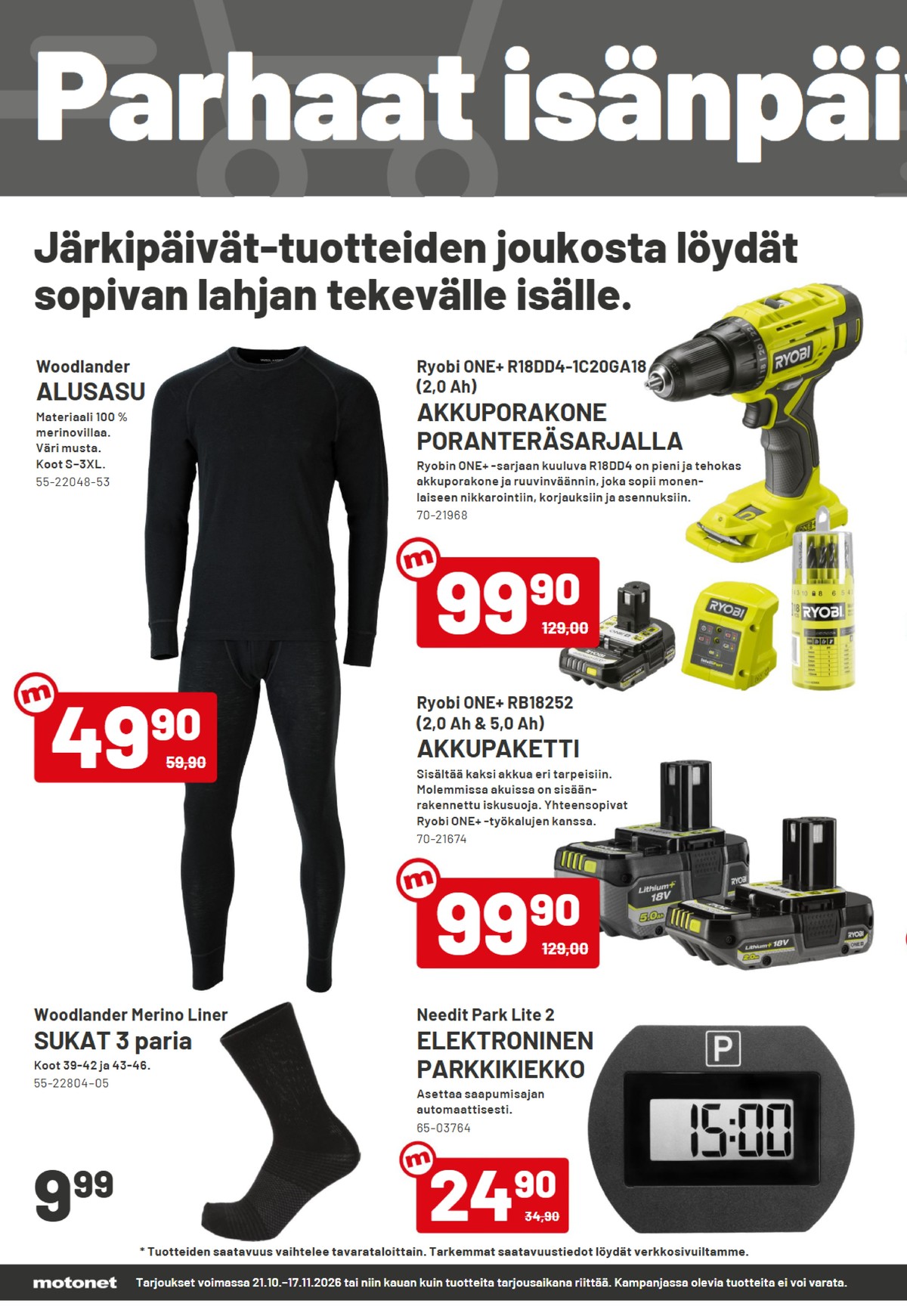 Katso ketjun Motonet tarjouslehti viikolta 45 sivustolla Viikkotarjoukset.fi. Löydät monia hyviä tarjouksia erilaisista tuotteista. Lue tarjouslehti täältä! Sivu 2