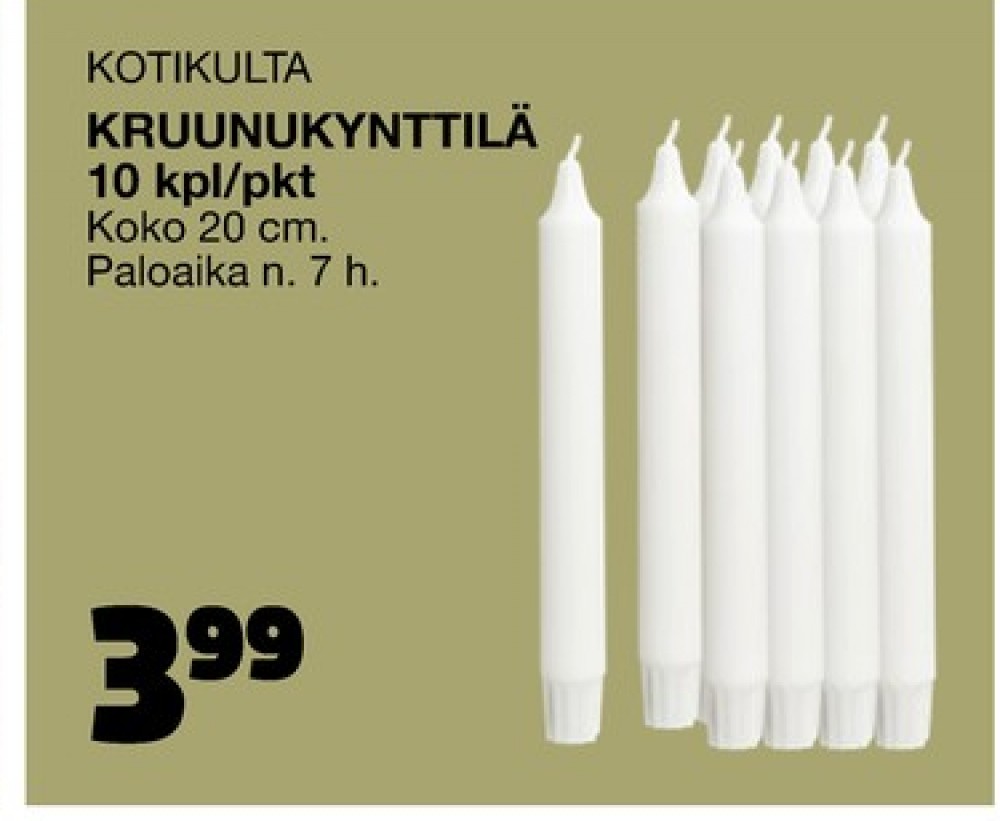 Tarjoukset ja hintavertailu haulla Kotikulta, , Antiikki- ja kruunukynttilät 10.000 kpl 1 paketti(a) €3.99
