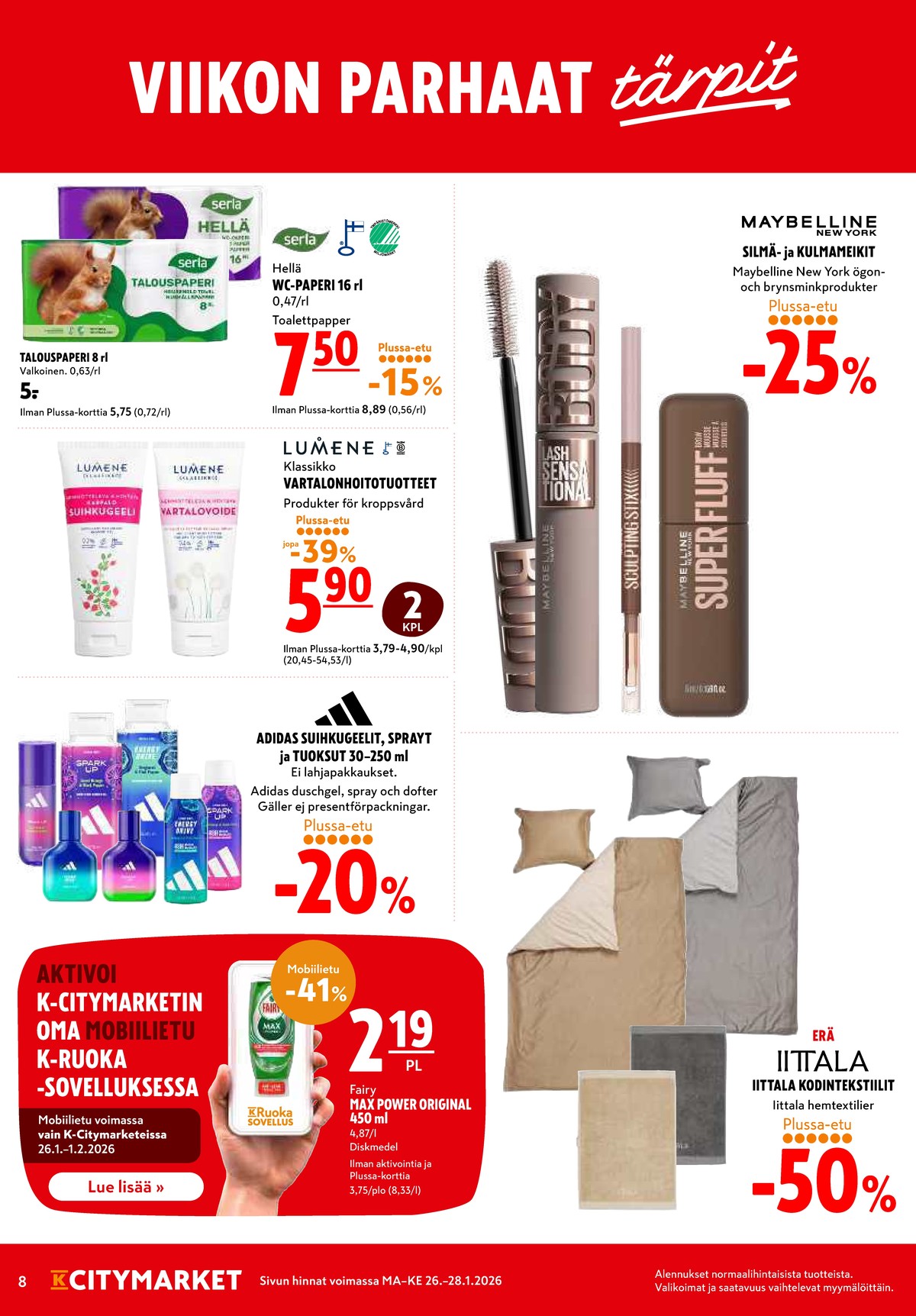 Katso ketjun K-Citymarket tarjouslehti viikolta 5 sivustolla Viikkotarjoukset.fi. Löydät monia hyviä tarjouksia erilaisista tuotteista, esimerkiksi %product1% tai muista tuotteista. Lue tarjouslehti täältä! Sivu 8
