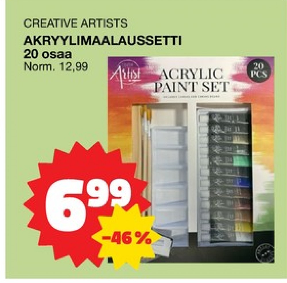 Tarjoukset ja hintavertailu haulla Artist, , Akryylivärit 20.000 kpl 1 paketti(a) €6.99