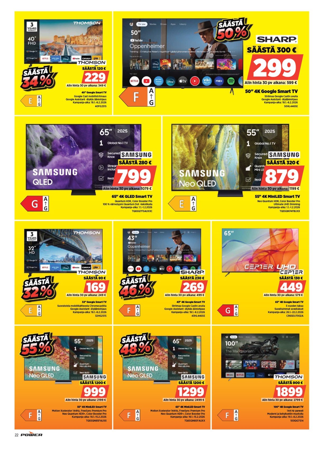 Katso ketjun Power tarjouslehti viikolta 5 sivustolla Viikkotarjoukset.fi. Löydät monia hyviä tarjouksia erilaisista tuotteista, esimerkiksi tv samsung tai tv cepter. Lue tarjouslehti täältä! Sivu 25