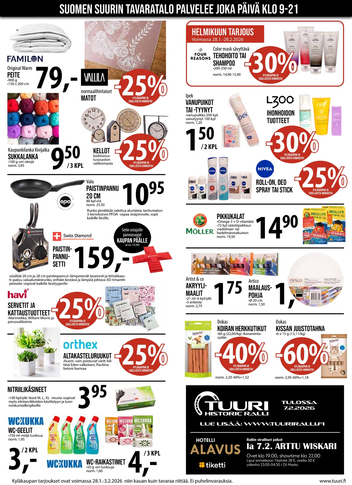 Katso ketjun Keskinen tarjouslehti viikolta 5 sivustolla Viikkotarjoukset.fi. Löydät monia hyviä tarjouksia erilaisista tuotteista, esimerkiksi paistinpannut swiss diamond tai puruluut dokas. Lue tarjouslehti täältä! Sivu 2