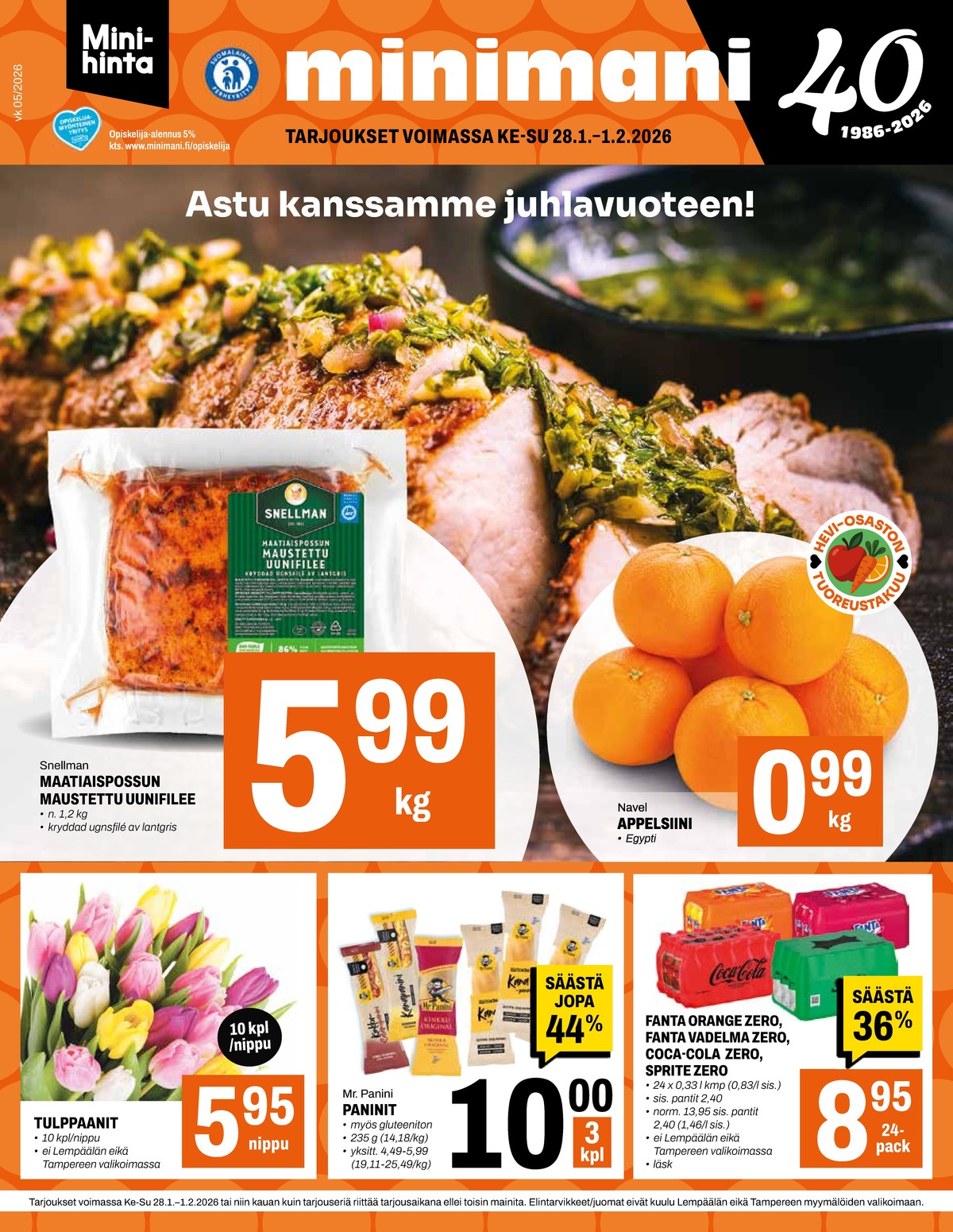 Katso ketjun Minimani tarjouslehti viikolta 5 sivustolla Viikkotarjoukset.fi. Löydät monia hyviä tarjouksia erilaisista tuotteista, esimerkiksi virvoitusjuoma 24 pk coca-cola zero tai porsaan filee snellman. Lue tarjouslehti täältä! Sivu 2