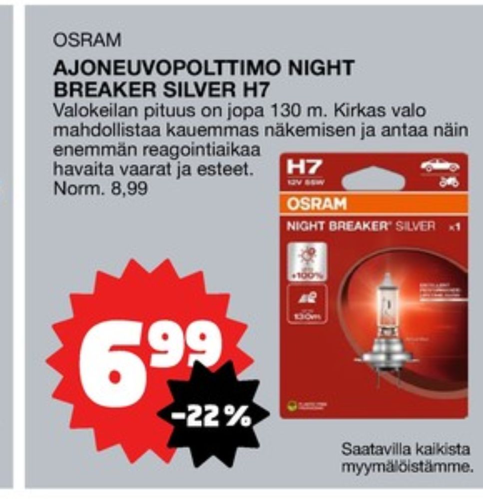 Tarjoukset ja hintavertailu haulla Osram, , Ajovalopolttimot 0.000 kpl 1 kappale €6.99