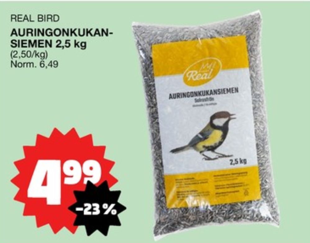 Tarjoukset ja hintavertailu haulla Real, , Auringonkukansiemenet 2.500 kg 1 Pussi €4.99