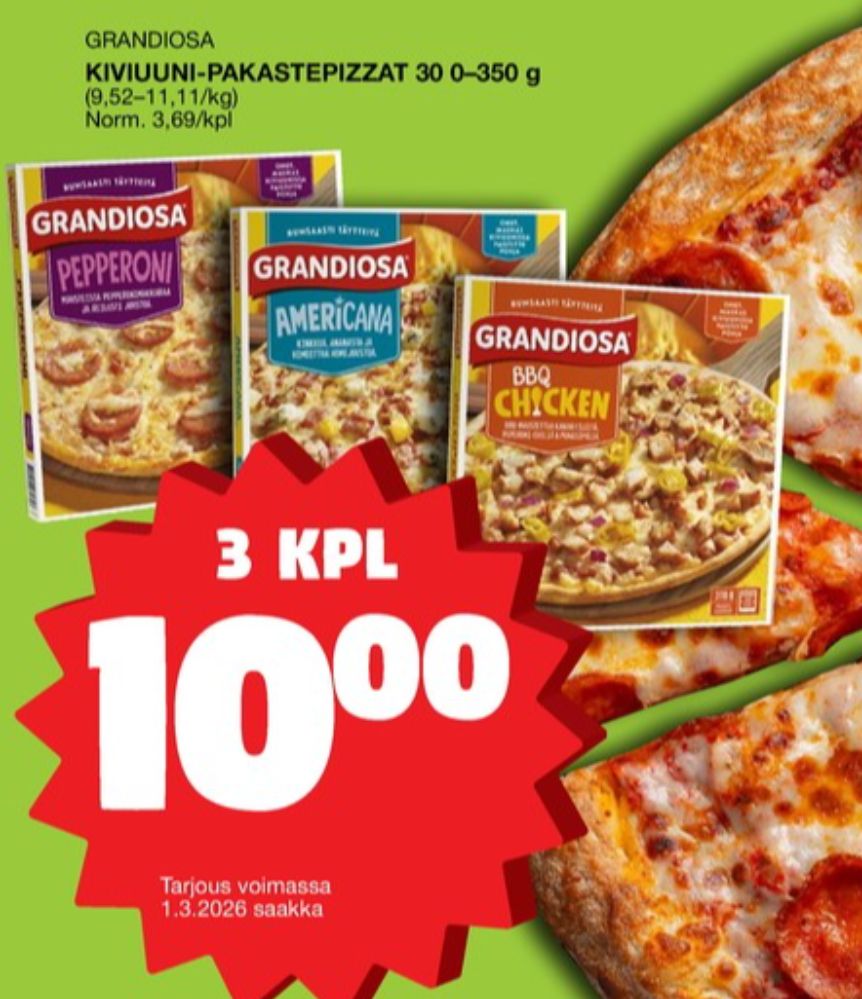 Tarjoukset ja hintavertailu haulla Grandiosa, , Americana pizza 0.310 kg 3 paketti(a) €10.00
