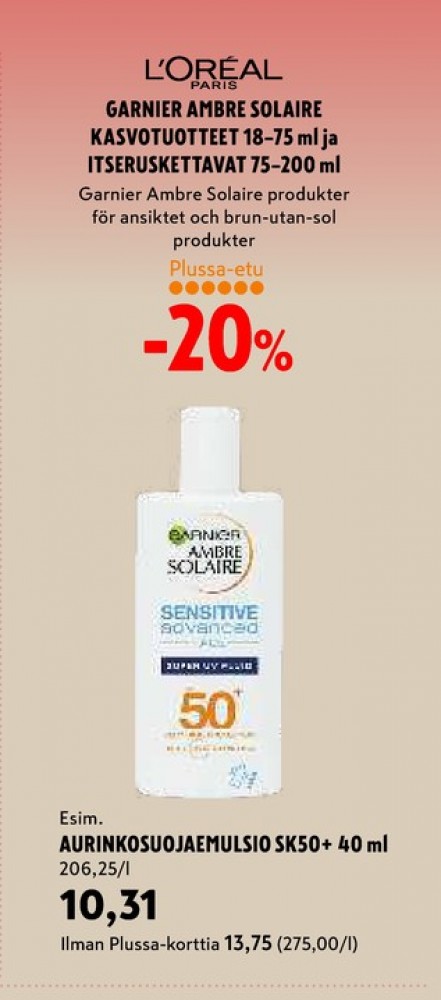 Tarjoukset ja hintavertailu haulla Ambre Solaire, , Aurinkovoiteet 0.040 l 1 Pullo €10.31