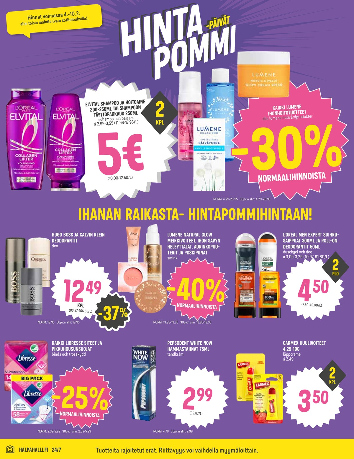Katso ketjun Halpa Halli tarjouslehti viikolta 6 sivustolla Viikkotarjoukset.fi. Löydät monia hyviä tarjouksia erilaisista tuotteista. Lue tarjouslehti täältä! Sivu 6