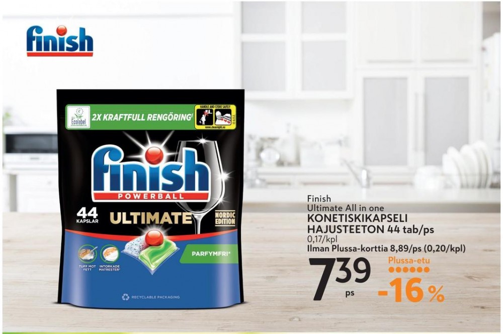 Tarjoukset ja hintavertailu haulla Finish, , Astianpesutabletit 44.000 kpl 1 paketti(a) €7.39