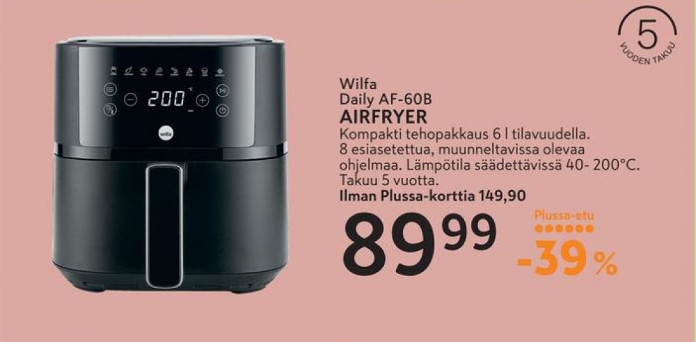 Tarjoukset ja hintavertailu haulla Wilfa, , Airfryer 0.000 kpl 1 kappale €89.99