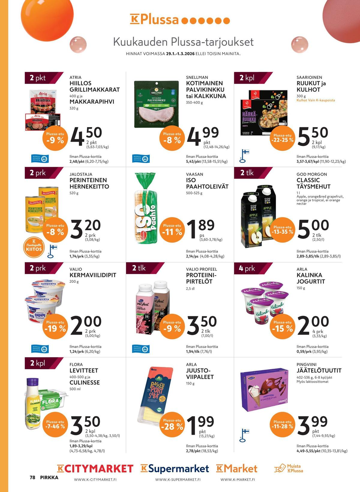 Katso ketjun K-Supermarket tarjouslehti viikolta 7 sivustolla Viikkotarjoukset.fi. Löydät monia hyviä tarjouksia erilaisista tuotteista, esimerkiksi margariinit flora tai jogurtit kalinka. Lue tarjouslehti täältä! Sivu 1