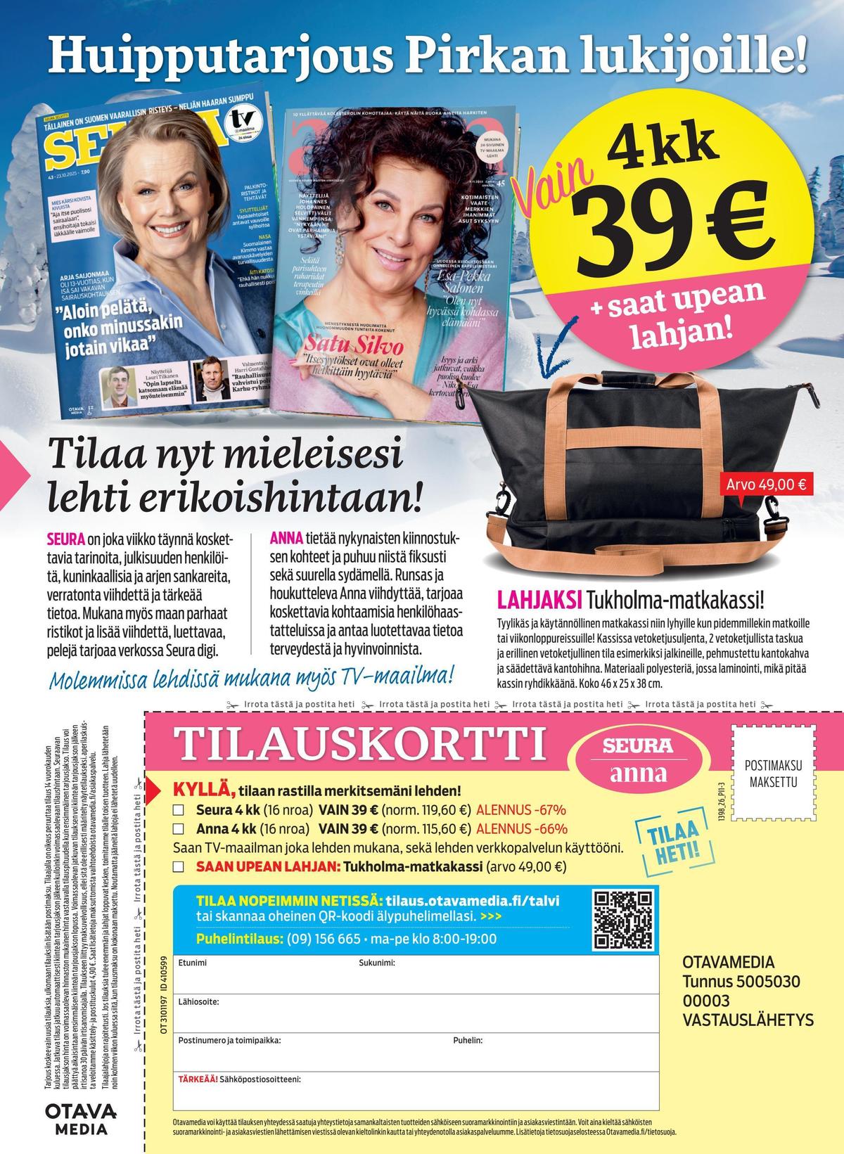 Katso ketjun Pirkka tarjouslehti viikolta 7 sivustolla Viikkotarjoukset.fi. Löydät monia hyviä tarjouksia erilaisista tuotteista. Lue tarjouslehti täältä! Sivu 71