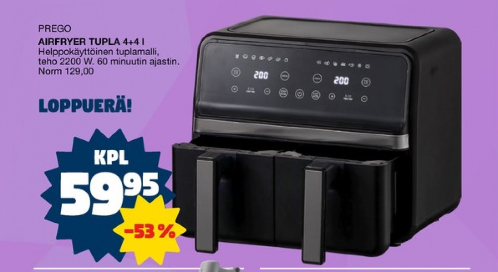 Tarjoukset ja hintavertailu haulla Prego, , Airfryer 0.000 kpl 1 kappale €59.95