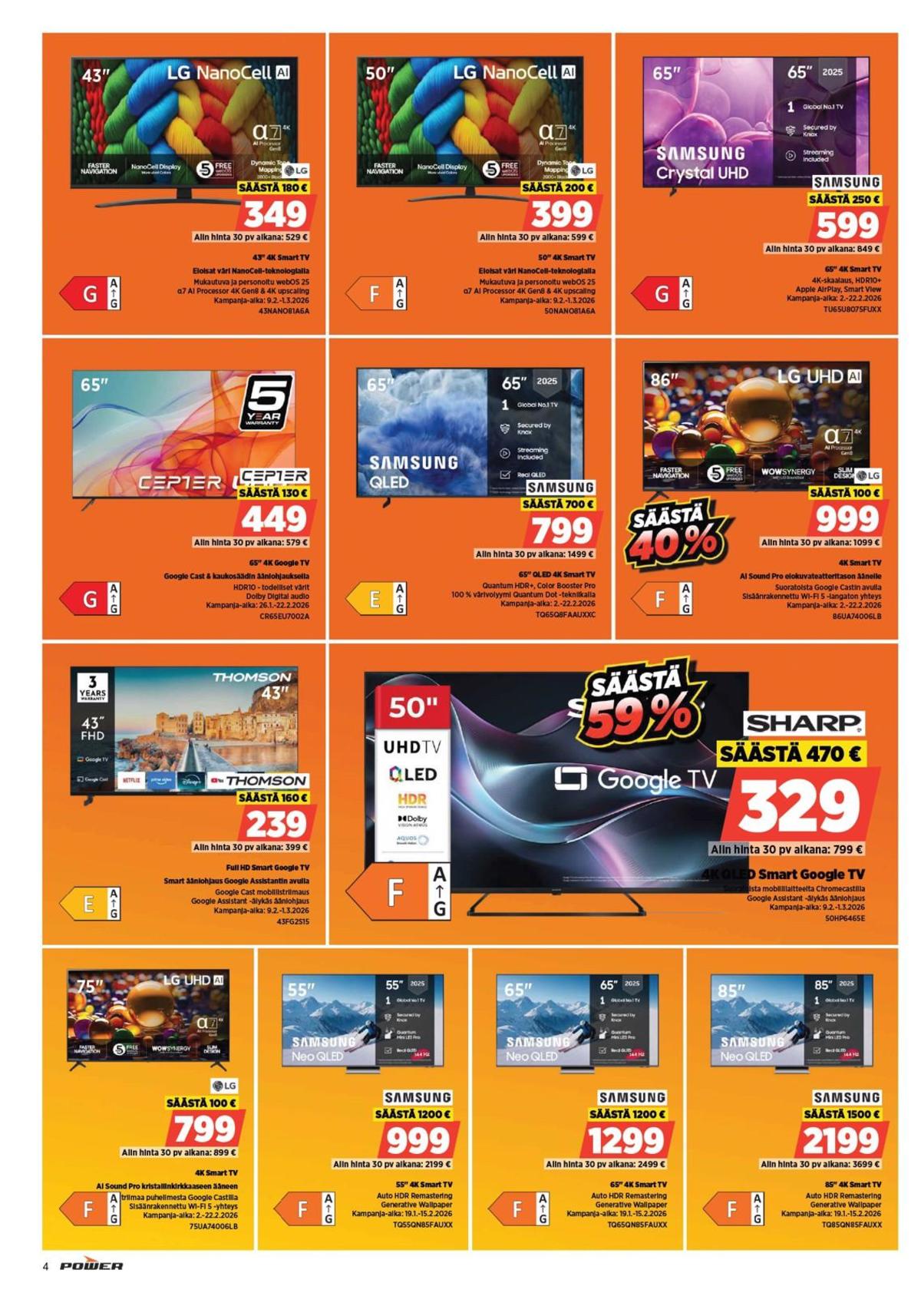 Katso ketjun Power tarjouslehti viikolta 7 sivustolla Viikkotarjoukset.fi. Löydät monia hyviä tarjouksia erilaisista tuotteista, esimerkiksi tv lg tai tv lg. Lue tarjouslehti täältä! Sivu 4