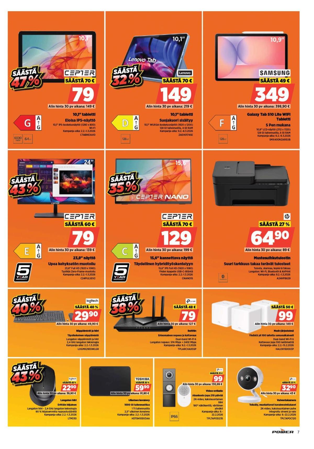 Katso ketjun Power tarjouslehti viikolta 7 sivustolla Viikkotarjoukset.fi. Löydät monia hyviä tarjouksia erilaisista tuotteista, esimerkiksi %product1% tai muista tuotteista. Lue tarjouslehti täältä! Sivu 7