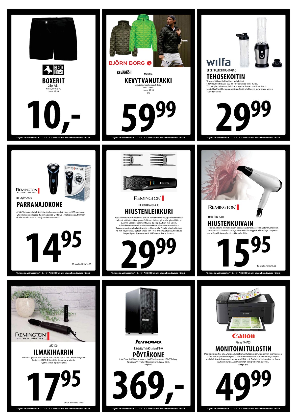 Katso ketjun Keskinen tarjouslehti viikolta 7 sivustolla Viikkotarjoukset.fi. Löydät monia hyviä tarjouksia erilaisista tuotteista, esimerkiksi ilmakihartimet remington tai hiustenkuivaajat remington. Lue tarjouslehti täältä! Sivu 17