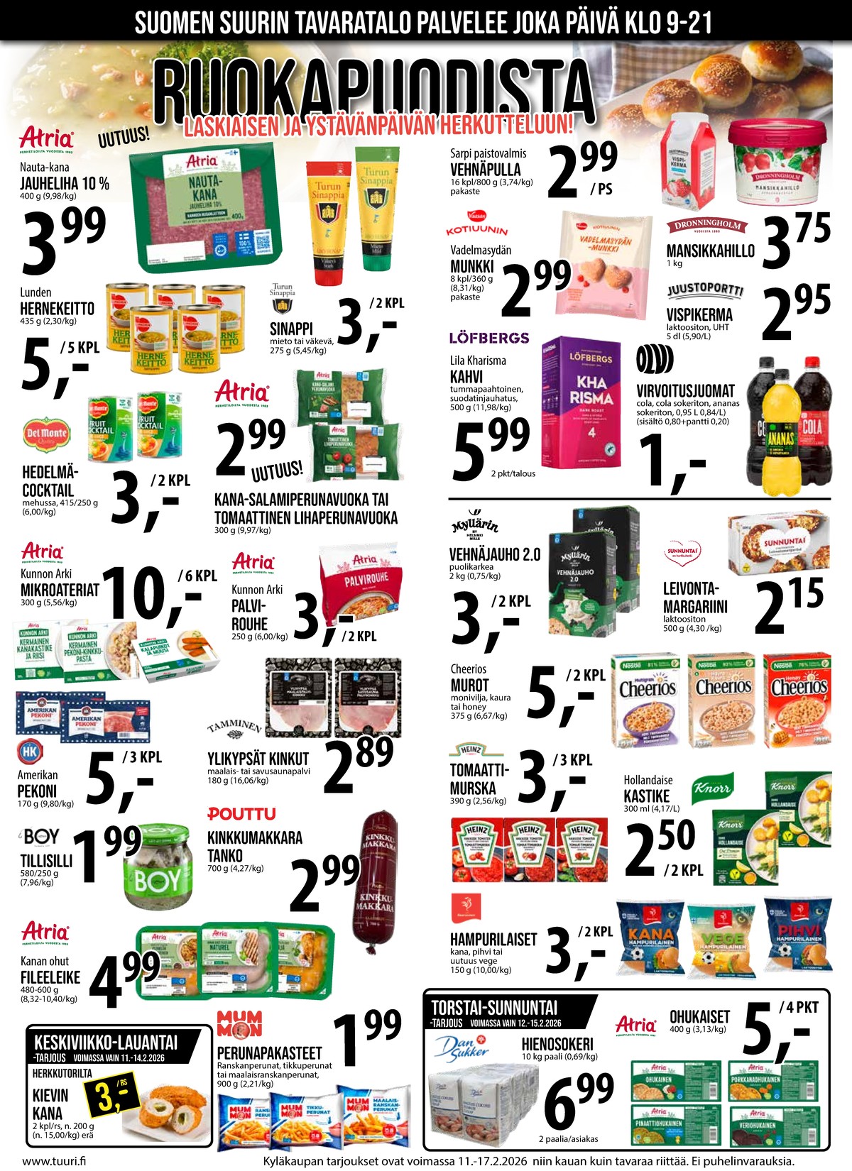 Katso ketjun Keskinen tarjouslehti viikolta 7 sivustolla Viikkotarjoukset.fi. Löydät monia hyviä tarjouksia erilaisista tuotteista, esimerkiksi kanan fileeleikkeet atria tai sinappi mieto turun sinappi. Lue tarjouslehti täältä! Sivu 5