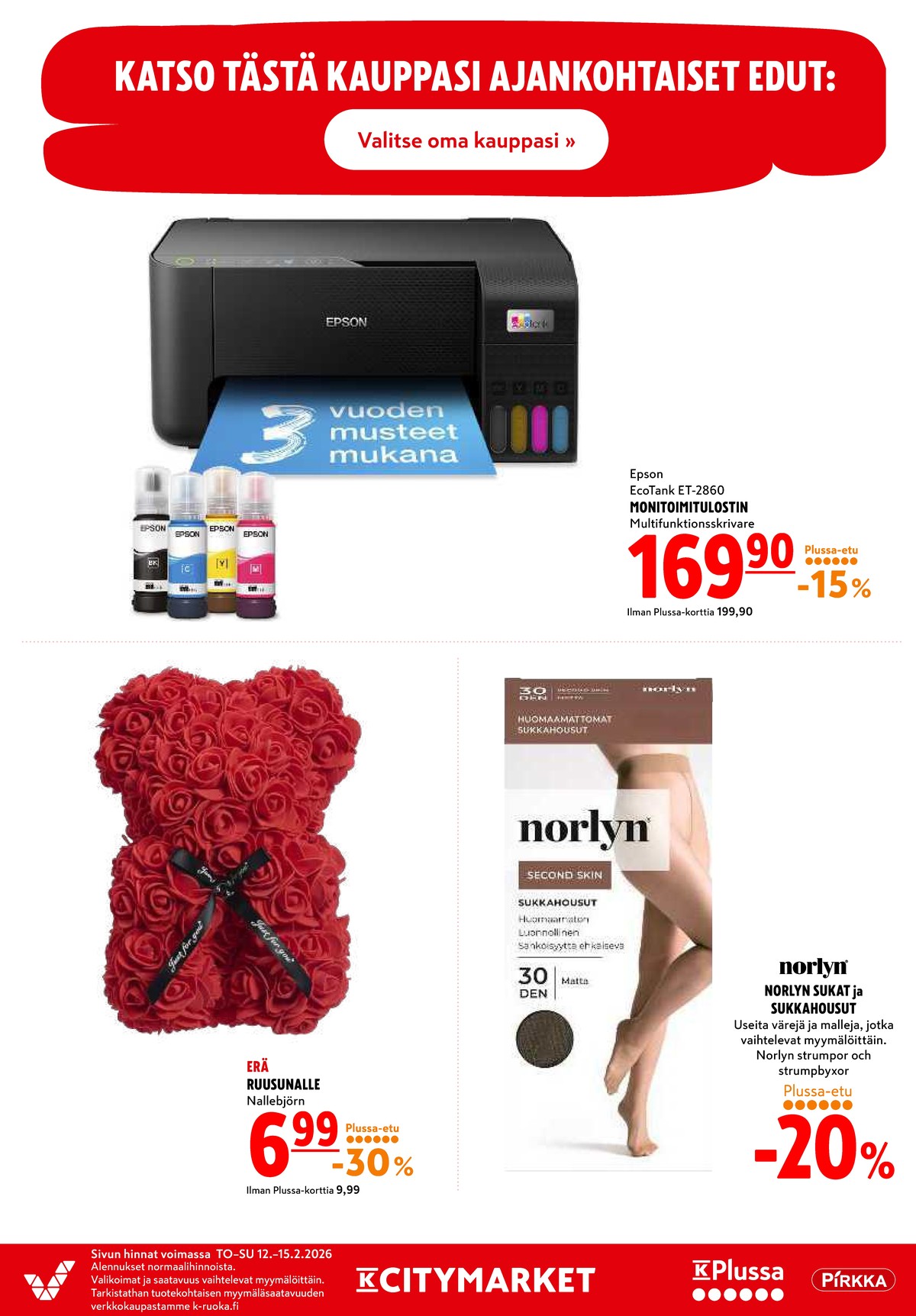 Katso ketjun K-Citymarket tarjouslehti viikolta 7 sivustolla Viikkotarjoukset.fi. Löydät monia hyviä tarjouksia erilaisista tuotteista, esimerkiksi %product1% tai muista tuotteista. Lue tarjouslehti täältä! Sivu 20